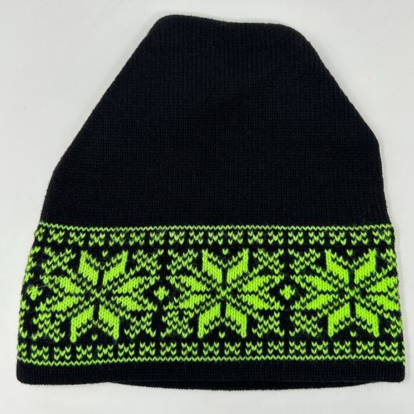 Snowflake Beanie Winter Hat Toque Ski Skiing Skier Nordic Fair Isle Black - Picture 3 of 7